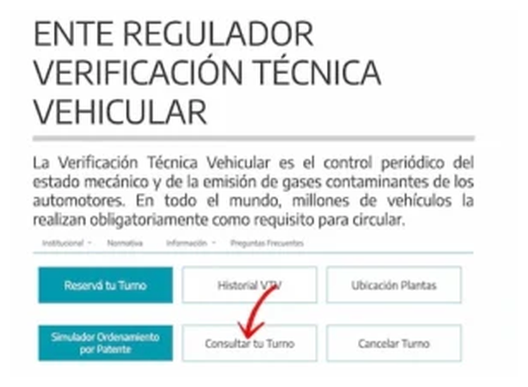 Paso 1 para consultar o cambiar el turno de la VTV en Tres Arroyos